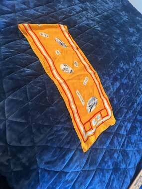 Vintage Victoria 100% Silk Scarf Chinese Landscape and Calligraphy